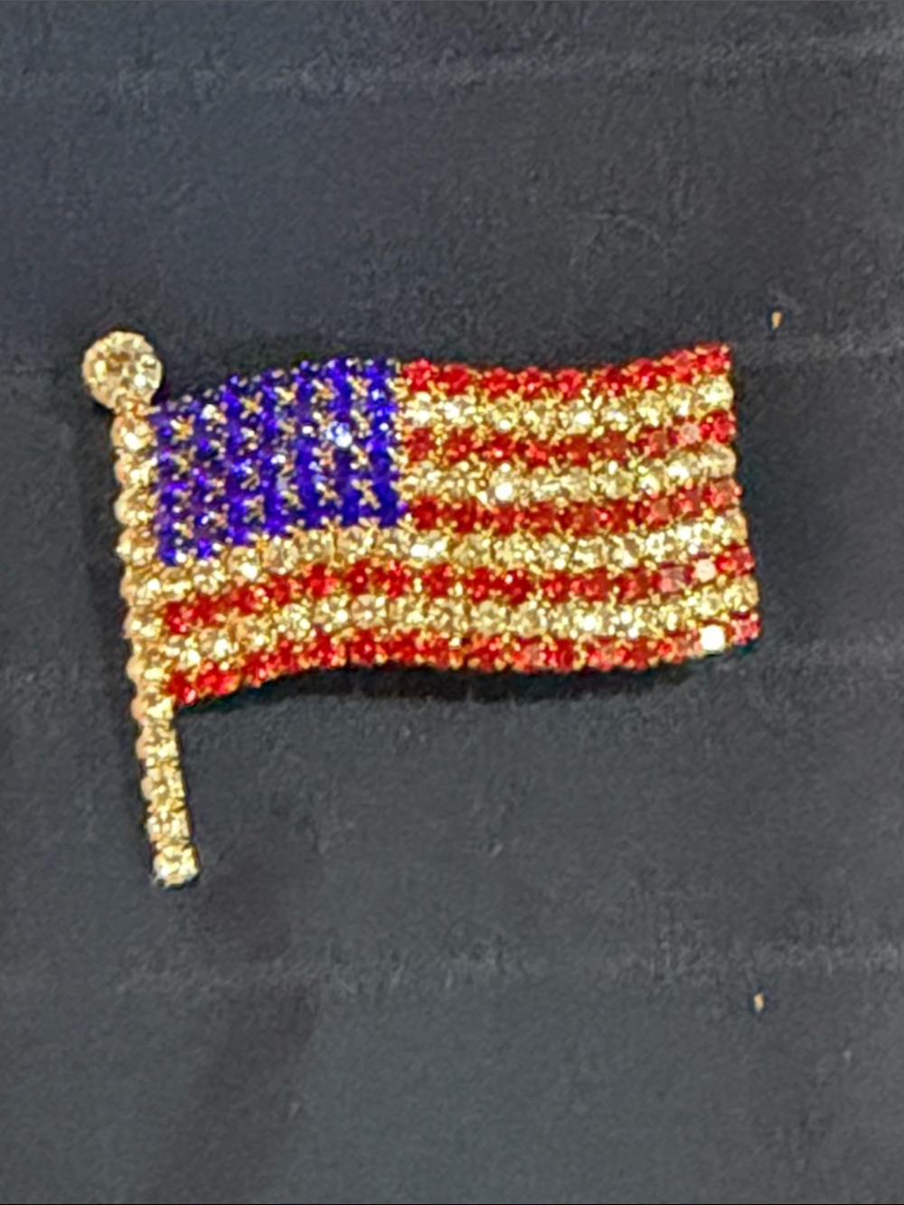 Rhinestone American Flag Pin Brooch - Gold, Red & Blue